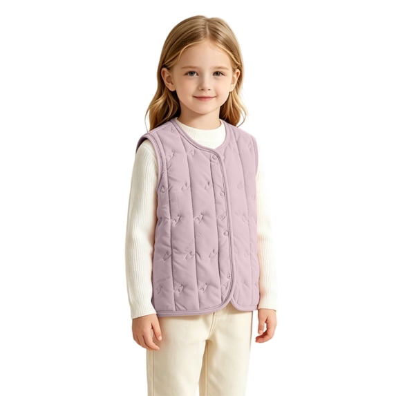 Coerni Girls Quilted Vest Snap-Down Sleeveless Padded Gilet Lightweight Warm Sleeveless Layering Outerwear Fall Winter Daily Casual Wear