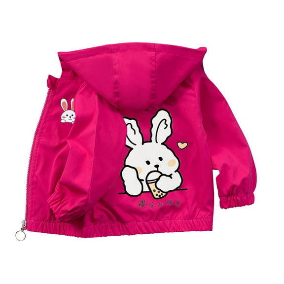 Coerni Girls Rain Jacket Bunny Waterproo𝐟 Hooded Fleece Lightweight Windbreaker Teens Windproof Outwear Kids Zip up Raincoats