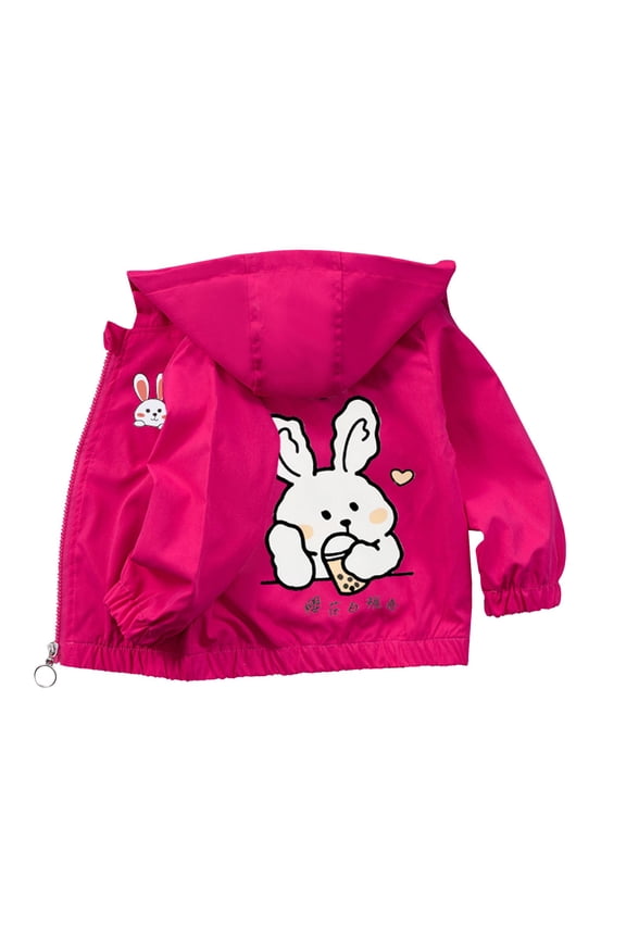Coerni Girls Rain Jacket Bunny Waterproo𝐟 Hooded Fleece Lightweight Windbreaker Teens Windproof Outwear Kids Zip up Raincoats