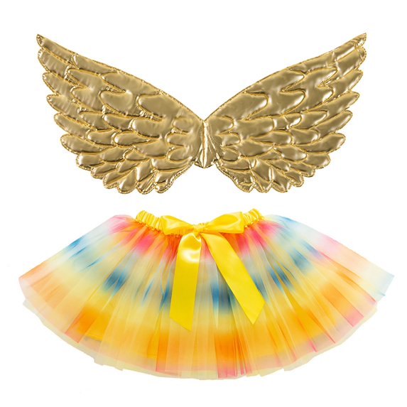 Coerni Girls Rainbow Skirt With Wings Toddler Ballet Tutu Skirt 2 Piece Princess Dress Outfit Birthday Party Dresses Ballet Set