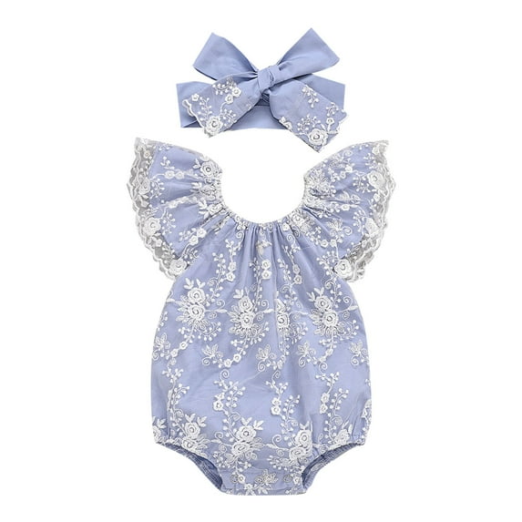 Coerni Girls Romper Two Piece Lace Fly Sleeve Mesh Romper And Lace Head Scarf Cotton Suit Long Sleeve Girl