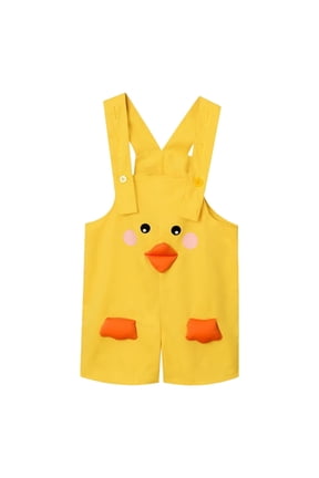 Coerni Girls Rompers Shorts Cute Animal Yellow Duck Back Cross Strap Jumpsuits Summer Beach Vacation Shortalls for Kids