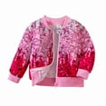thumbnail image 1 of Coerni Girls' Sequins Baseball Jacket with Pockets Lightweight Sequins Long Sleeve Zipper Jackets for Kid Warm Outwear, 1 of 4