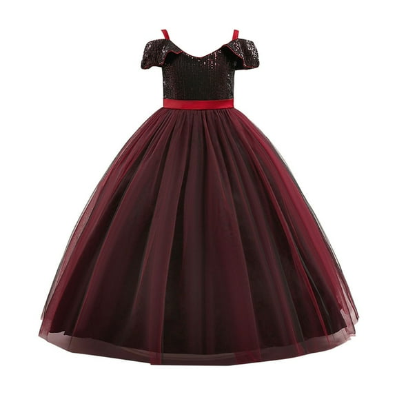 Coerni Girls Sequins Maxi Dress Layered Tulle Mesh Puffy Floor Length Dresses for Kids Formal Wedding Evening Dance Gown Skirt