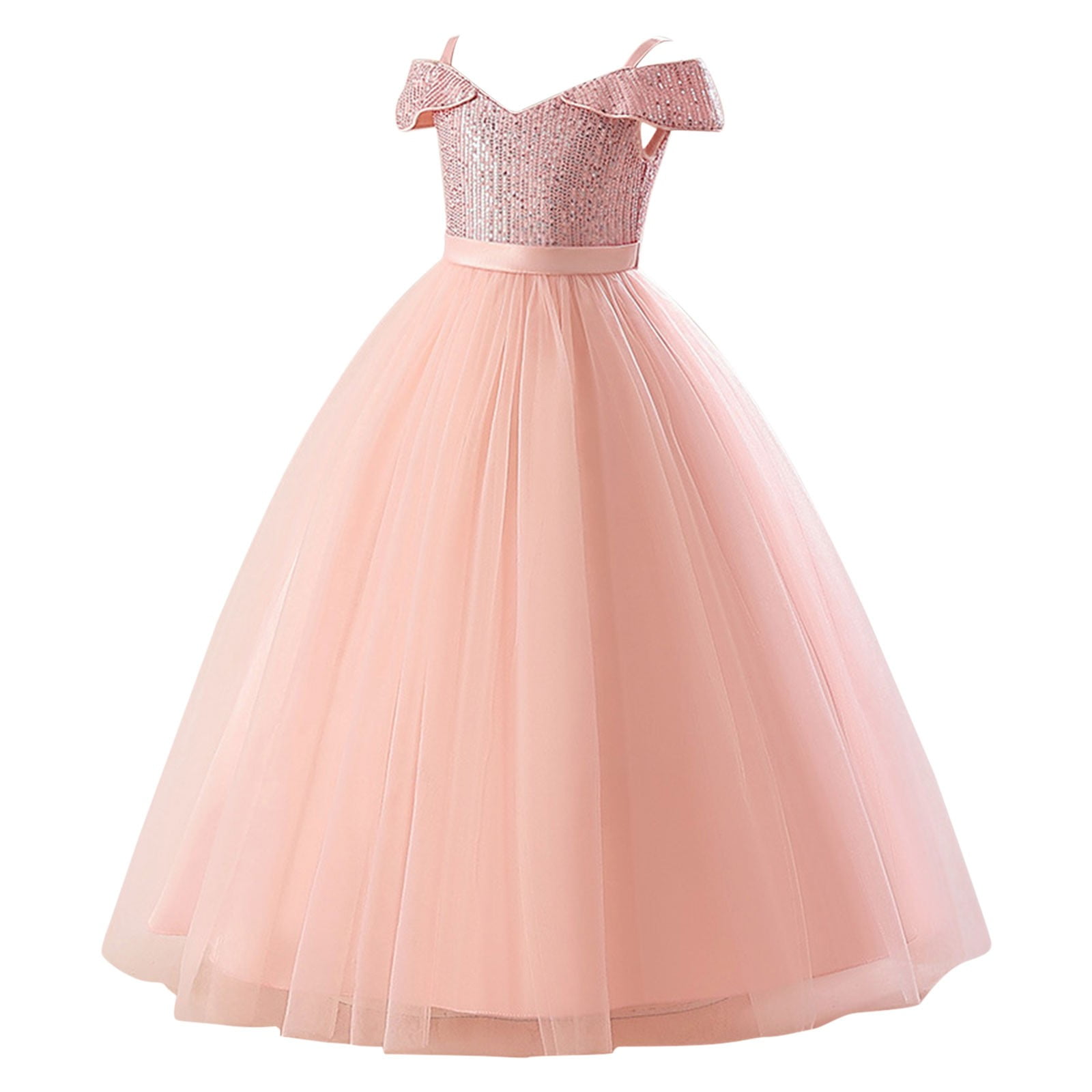 Coerni Girls Sequins Maxi Dress Layered Tulle Mesh Puffy Floor Length