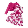 thumbnail image 1 of Coerni Girls Sleeveless Dress and Cardigan Set 2 Piece Cute Floral Bow A Line Princess Tank Dresses Ruffle Ribbed Knit Cardigan, 1 of 3