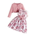 thumbnail image 1 of Coerni Girls Sleeveless Dress and Cardigan Set 2 Piece Cute Floral Bow A Line Princess Tank Dresses Ruffle Ribbed Knit Cardigan, 1 of 3