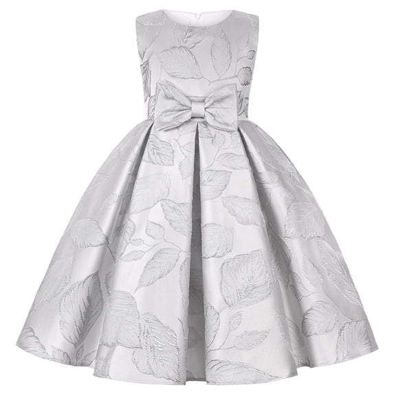Coerni Girls Sleeveless Pageant Dress Birthday Party Kids Leaf Embroidery Prints Bowknot Clothes Gown Dress for Girls