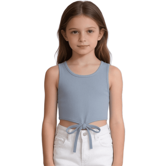 Coerni Girls Sleeveless Tank Top Tie Knot Front Tops T Shirts for Kids Crewneck Cute Casual Athletic Undershirt Crop Top Cute Vest