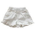 thumbnail image 1 of Coerni Girls Solid Color Elastic Waistband Ruffle Hem Denim Flared Shorts Summer Beach Wear Shorty Shorts, 1 of 9