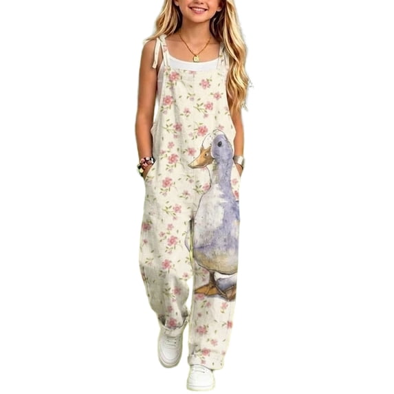Coerni Girls Spaghetti Strap Harems Rompers Boho Floral Jumpsuits Summer Lightweight Beach Vacation Outfit for Kids 4-12 Years