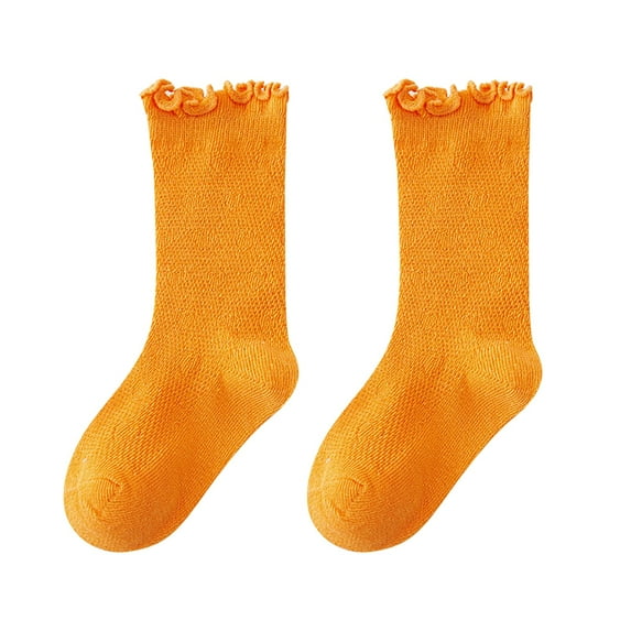 Coerni Girls Spring and Summer Mid Thigh Socks Solid Color Mesh Breathable Combed Cotton Ruffle Cute Socks Size 6 Socks Girls