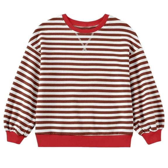 Coerni Girls Striped Pullover Shirt Kids Toddler Cotton Long Sleeve Oversized Sweatshirt Color Block Tops Fall Winter Outfit