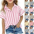 thumbnail image 1 of Coerni Girls Striped Shirts Short Sleeve Summer Kids Cotton Linen Shirt Aesthetic Button Down Loose Tops Lapel Fashion, 1 of 7