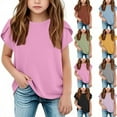 thumbnail image 1 of Coerni Girls Summer Cotton Linen Tops Plain Kids Short Sleeve T Shirts Crewneck Loose Aesthetic Tee Solid Lightweight, 1 of 6
