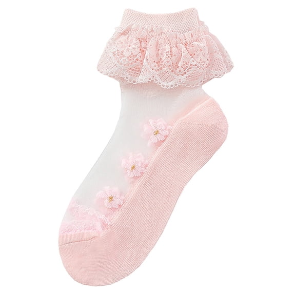 Coerni Girls' Summer Thin Lace Floral Print Short Socks Mesh Breathable Lace Socks With Princess Shoes Socks for Kids with Sensory Issues