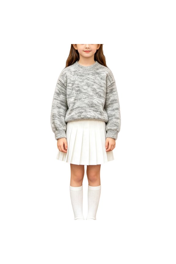 Coerni Girls Sweaters Fashion Long Sleeve Colorful Knit Pullovers Crewneck Tweed Boucle Sweaters Kids Fall Knit Sweatshirts