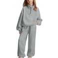 thumbnail image 1 of Coerni Girls Sweatsuit 2 Piece Outfits Fall Winter Fleece Turtleneck Half Zip Sweatshirts and Sweatpants Joggers Set Comfy Clothes, 1 of 4