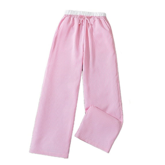 Coerni Girls Trendy Causal Stripe Pants Ruffle Elastic Waist Jogger Sweatpants for Summer Baggy Wide Leg Sport Pants