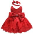 thumbnail image 1 of Coerni Girls' Tulle Flower Princess Wedding Dress 3 6 9 12 18 Months Baby Girl Bowknot Tutu Gown Dress with Headwear, 1 of 9