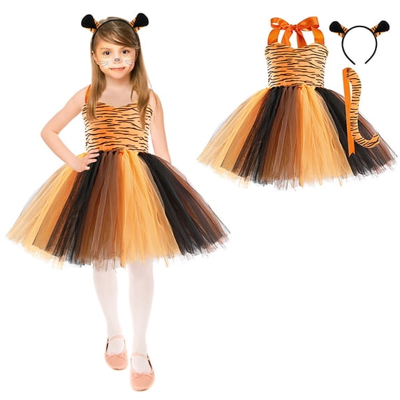 Coerni Girls Tulle Tutu Dress Kids Carnival Birthday Parties Halloween Princess Tulle Dress Up with Headband Outfits