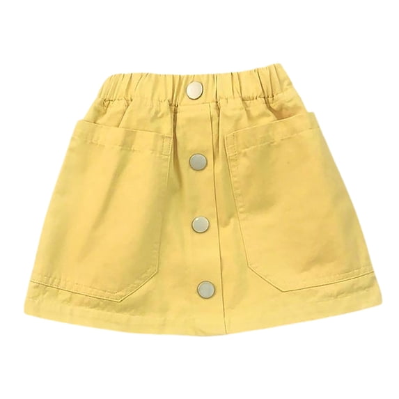 Coerni Girls Vintage Washed Jean Skirt Elastic Waist A-Line Denim Skirt Summer Kids Y2K Preppy Mini Skirt with Large Pockets