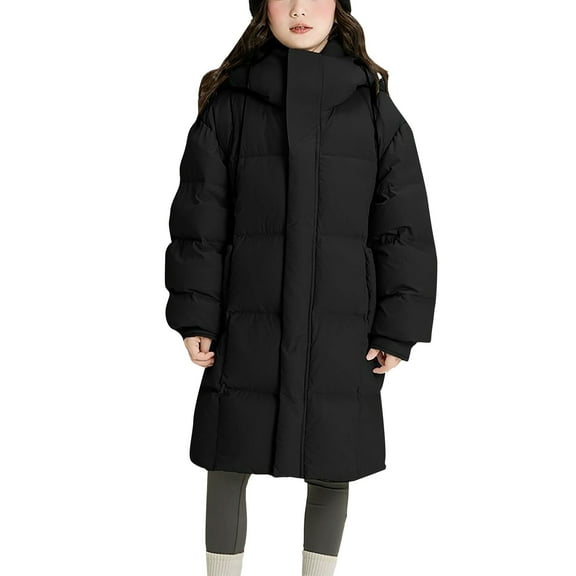 Coerni Girls Winter Coat Heavyweight Hooded Puffer Jacket Kids Windproof Warm Quilted Padded Down Jackets Knee Thick Overcoat