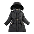 thumbnail image 1 of Coerni Girls' Winter Jacket Padded Hooded Parka with Detachable Hood Faux Collar Outerwear Teens Belt Pockets Zip Up Warm Coats, 1 of 3