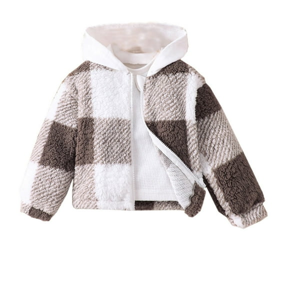Coerni Girls and Toddlers' Sherpa Fleece Full-Zip Jacket Kids Girls Cute Flannel Plaid Long Sleeve Hooded Jacket 1-8 Years