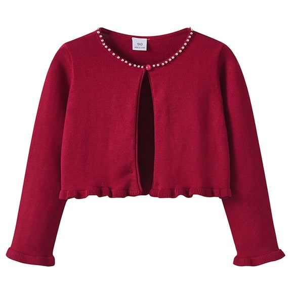 Coerni Girls and Toddlers' Uniform Slim Fit Crewneck Cardigan Sweater Kid Casual Open Front Bolero Jacket Preppy Button Closure