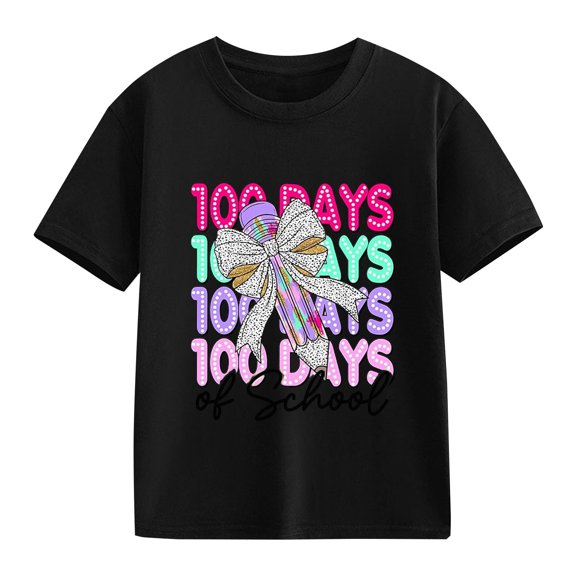 Coerni Graphic Tees for Girls Boys 100 Days Of School Shirt Kids Summer Tops Crewneck Short Sleeve T Shirt Soft Cotton Tees
