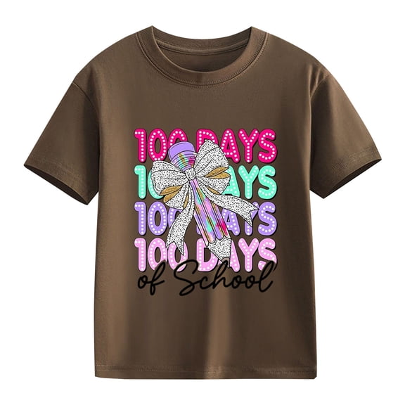 Coerni Graphic Tees for Girls Boys 100 Days Of School Shirt Kids Summer Tops Crewneck Short Sleeve T Shirt Soft Cotton Tees