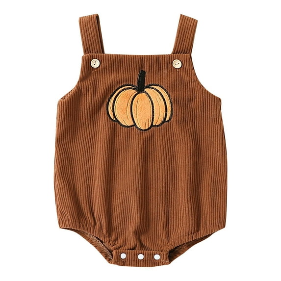 Coerni Baby Boys Girls Halloween Corduroy Gho𝐬t Pattern Suspender Romper Toddler Sleeveless Holiday Party Bodysuit Outfits