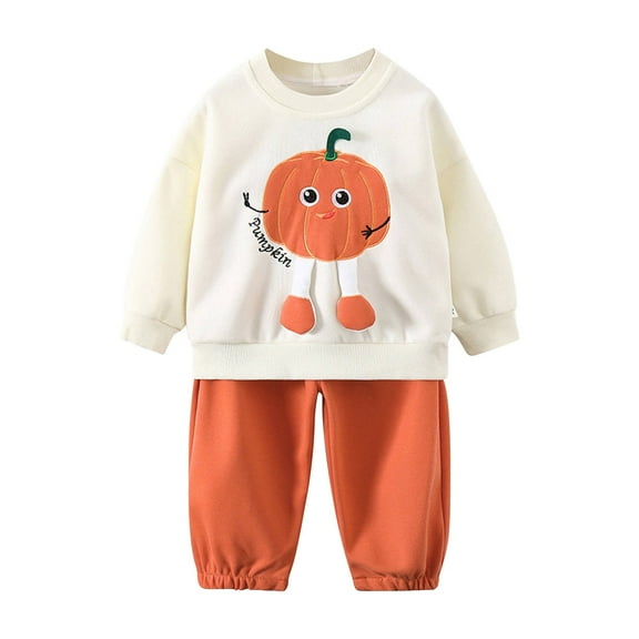 Coerni Halloween Fall Baby Boy Clothes Toddler Pumpkin Print Cute Long Sleeve Sweatshirt Tops Solid Pants Winter Outfits