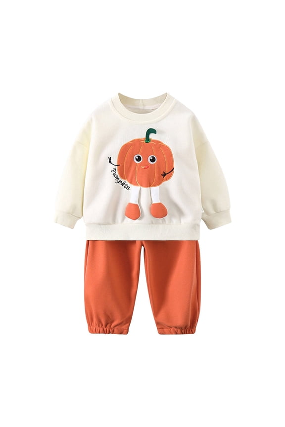 Coerni Halloween Fall Baby Boy Clothes Toddler Pumpkin Print Cute Long Sleeve Sweatshirt Tops Solid Pants Winter Outfits