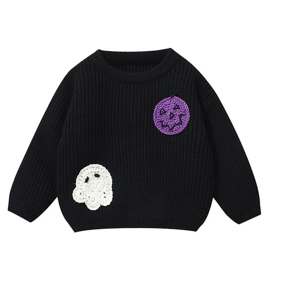 Coerni Halloween Gho𝐬t Pattern Chunky Sweater for Toddler Baby Boys Girls Long Sleeve Crew Neck Knit Pullover Winter Wear