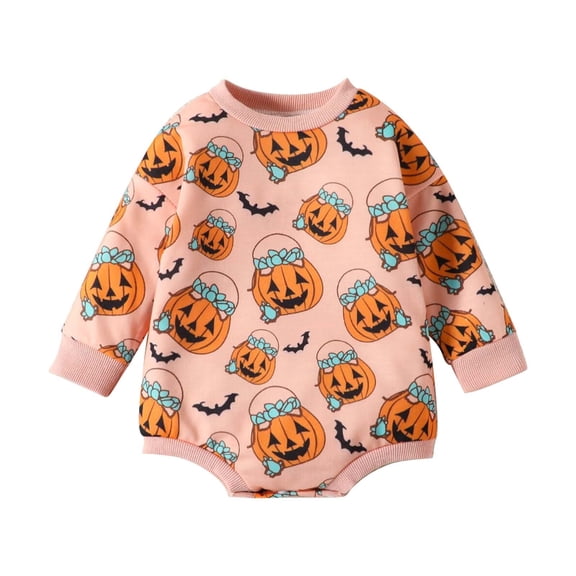 Coerni Halloween New Born Baby Girl Outfit Pumpkin Sweatshirt Romper Long Sleeve Onesie Jumpsuit 12 18 Months Fall Winter Clothes