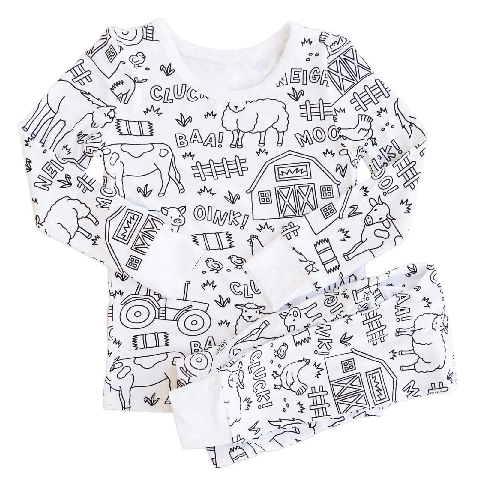 Coerni Kid DIY Hand Painted Colorable Pajama Set Boys Girls Funny Color 𝐂artoon Coloring Pajama with Markers 2 Piece Sets