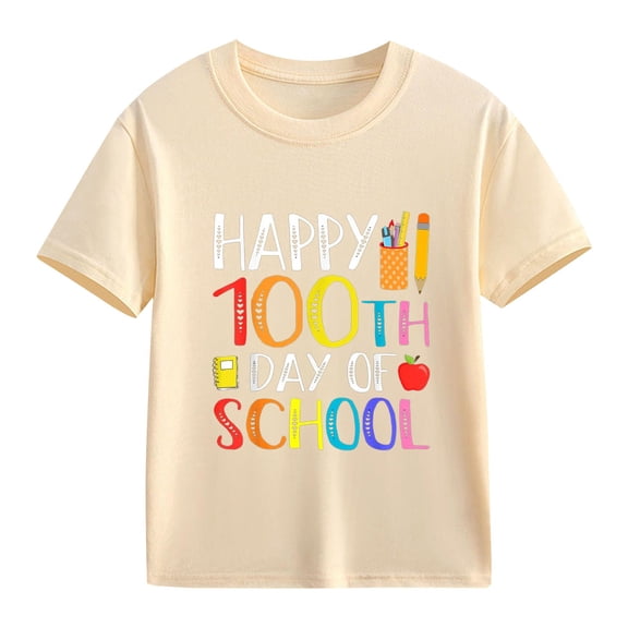 Coerni Kids 100 Days of School Letter Graphic Shirt Kindergarten Short Sleeve Tees 100th Day of School Boys T-Shirt Tops