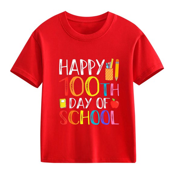 Coerni Kids 100 Days of School Letter Graphic Shirt Kindergarten Short Sleeve Tees 100th Day of School Boys T-Shirt Tops