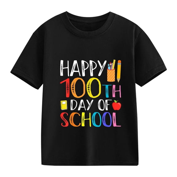 Coerni Kids 100 Days of School Letter Graphic Shirt Kindergarten Short Sleeve Tees 100th Day of School Boys T-Shirt Tops