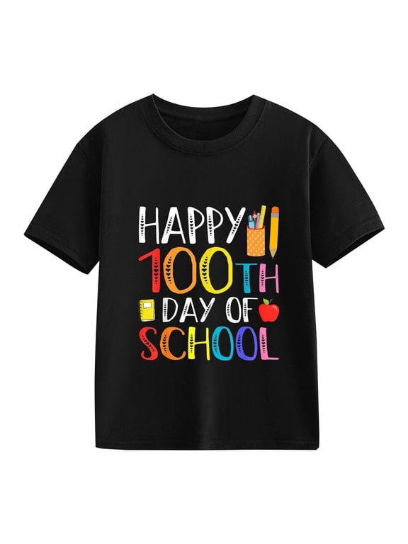Coerni Kids 100 Days of School Letter Graphic Shirt Kindergarten Short Sleeve Tees 100th Day of School Boys T-Shirt Tops