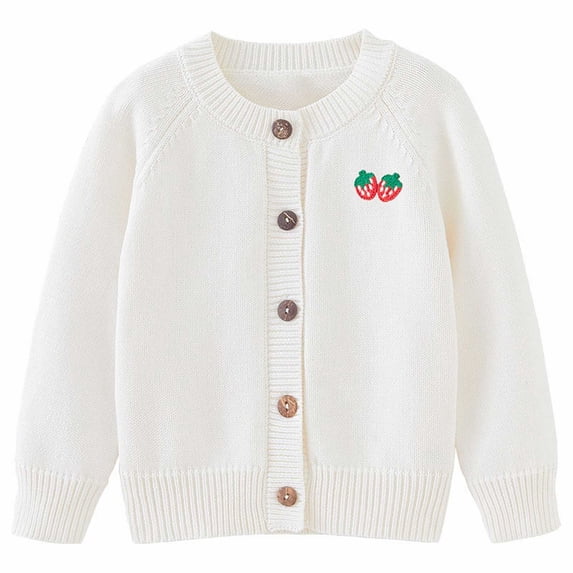 Coerni Girls' and Toddler Long Sleeve Button Cardigan Cute V-Neck Uniform Strawberry Sweater Youth Open Front Chunky Outerwear