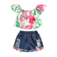 thumbnail image 1 of Coerni Kids Baby Girls Outfits Tie Dye Off Shoulder Crop Tops + Denim Shorts Set Toddler Summer Cute Clothes Set 2pcs, 1 of 9