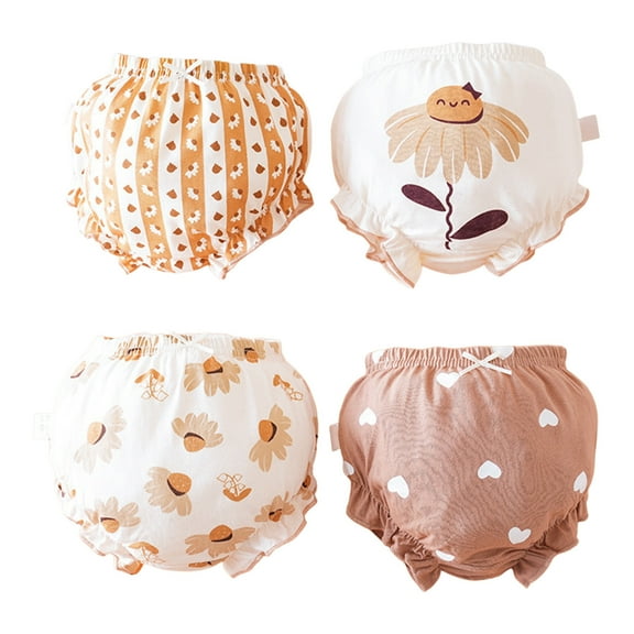 Coerni Kids Baby Girls Underpants Cute Print Underwear Shorts Cotton Ruffled Briefs Trunks 4PCS Clothes for Girls Size 12 14