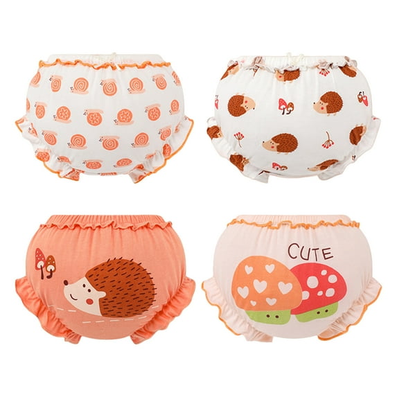 Coerni Kids Baby Girls Underpants Cute Print Underwear Shorts Cotton Ruffled Briefs Trunks 4PCS Junior Girls Underwear
