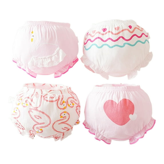 Coerni Kids Baby Girls Underpants Cute Print Underwear Shorts Cotton Ruffled Briefs Trunks 4PCS Kids Clothes Girls