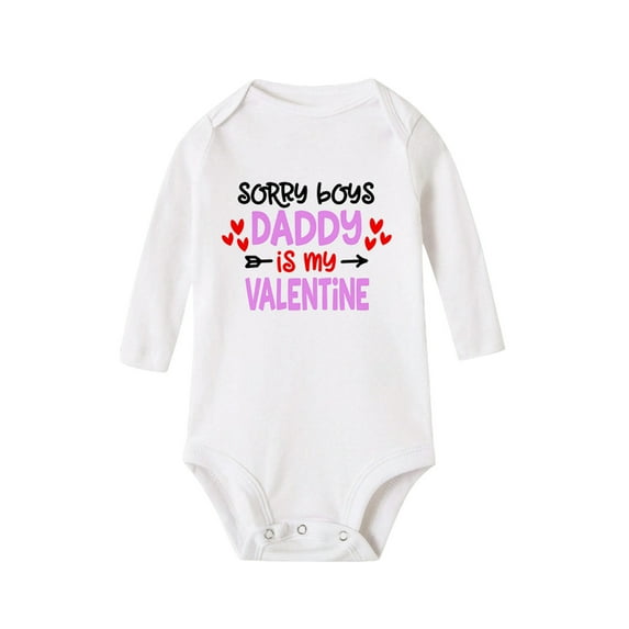 Coerni Kids Baby Valentine's Day Girls Boys Letter Heart Prints Long Sleeves Jumpsuit Baby Boy Clothes Baby Valentine