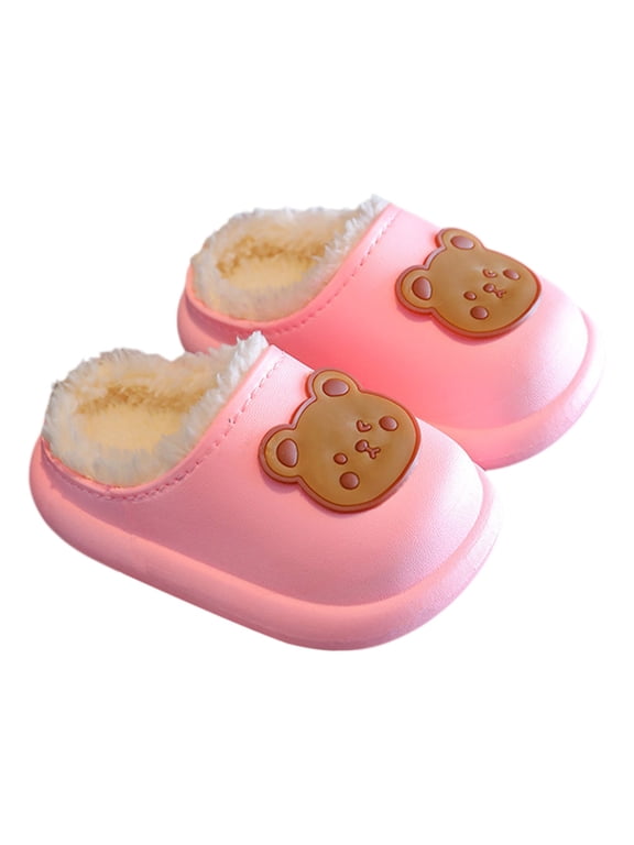 Coerni Kids Bear Clogs Fuzzy Fleece Lined Open Heel Slippers Cute House Shoes Boys Girls Fall Winter Waterproof Warm Indoor Shoes