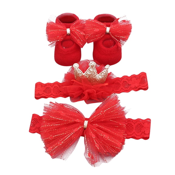 Coerni Kids Boys Girls Socks Bowknot Hairband Shoes 3pcs Set Baby Girl Warm Clothes